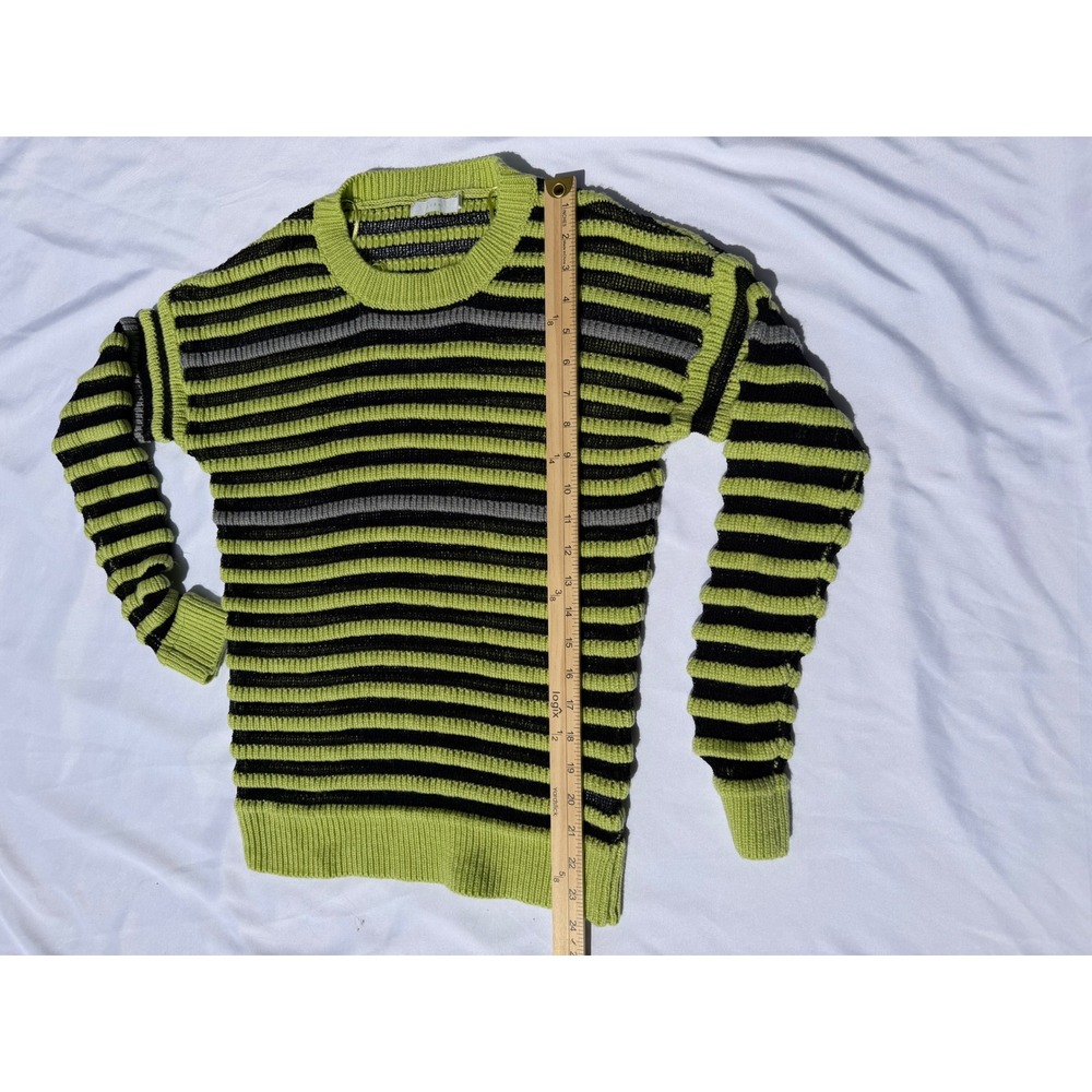Lush Lime Green Black Striped Crewneck Sweater Womens Small LT11251E-S01 - Picture 3 of 5